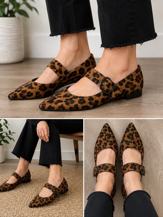 Adams Shoes - Adams Leopard Print Ballet Flats Buckle Women’s Size 7.5 Brown Black